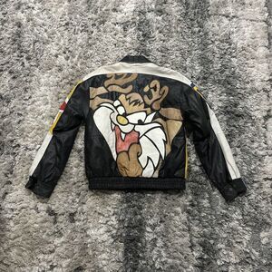 Vintage Men's Cut Tag Looney Tunes Taz Tasmanian Devil Faux Leather Jacket Y2K